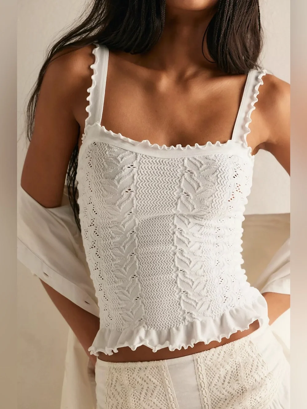 FREE PEOPLE | ✨NEW✨ So Soft Frill Square Neck Tank in Clean Ivory